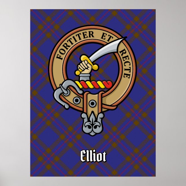Klan Elliot Vapensköld över Modern Tartan Poster (Framsidan)