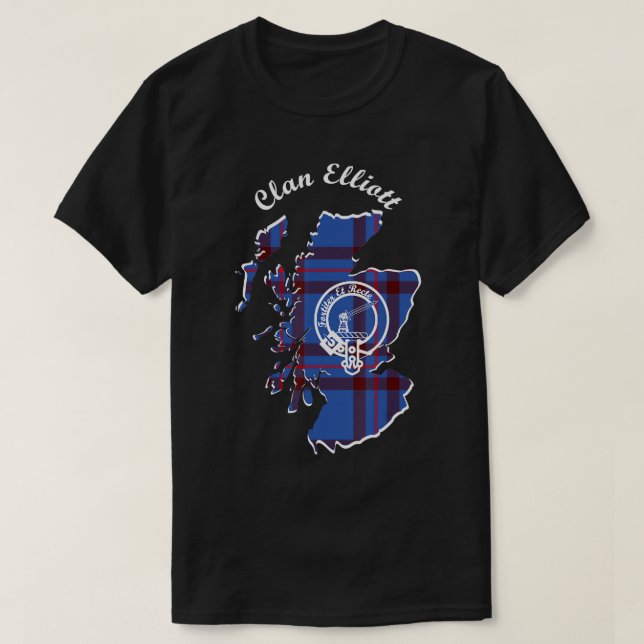 Klan Elliott efternamn Skotska Tartan Karta T Shirt (Design framsida)