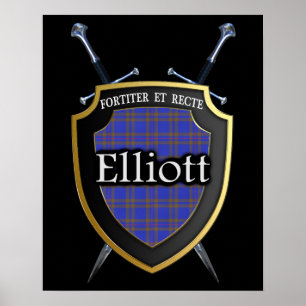 Klan Elliott Tartan Scottish Shield & Swords Poster