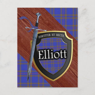 Klan Elliott Tartan Sword & Shield Vykort