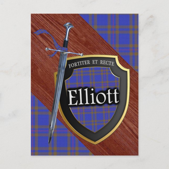 Klan Elliott Tartan Sword & Shield Vykort (Framsida)