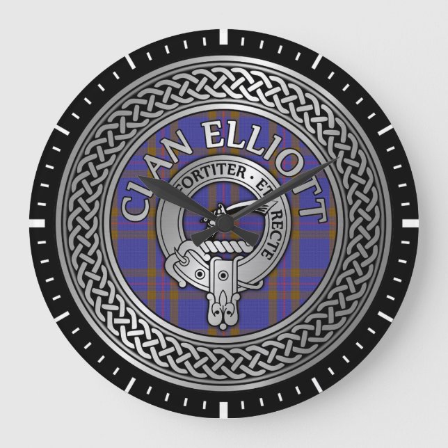 Klan ELLioTT Vapensköld & Tartan Knot Large Clock Stor Klocka (Framsida)