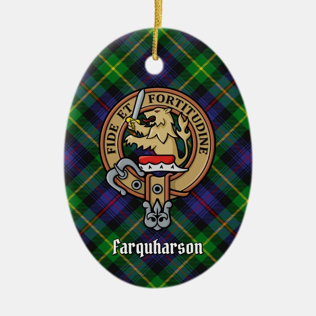 Klan Farquharson Vapensköld över Tartan Julgransprydnad Keramik (Framsidan)