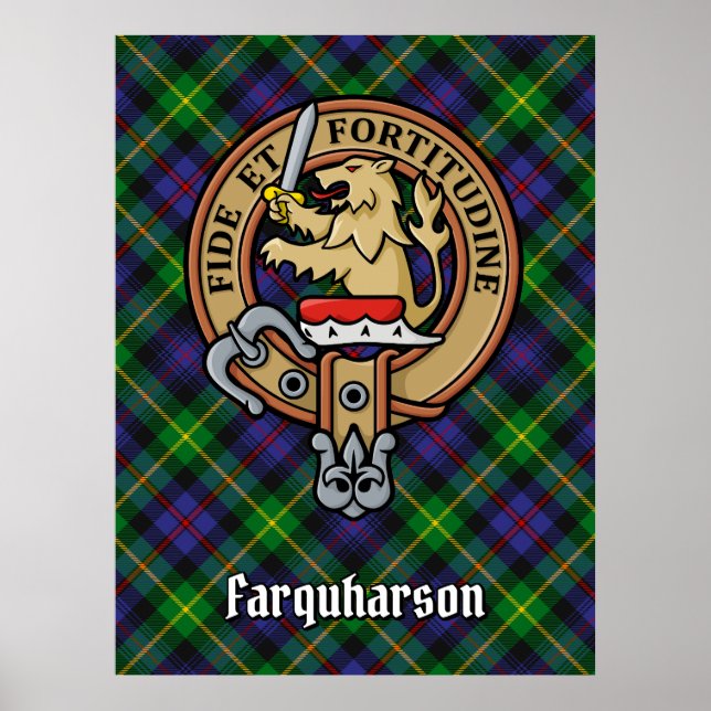 Klan Farquharson Vapensköld över Tartan Poster (Framsidan)