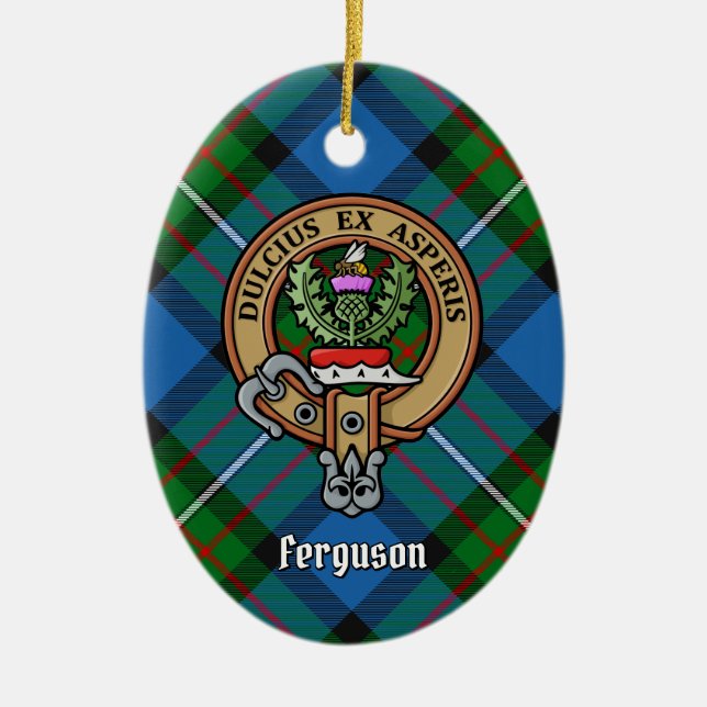 Klan Ferguson Vapensköld över Tartan Ceramic Ornam Julgransprydnad Keramik (Framsidan)