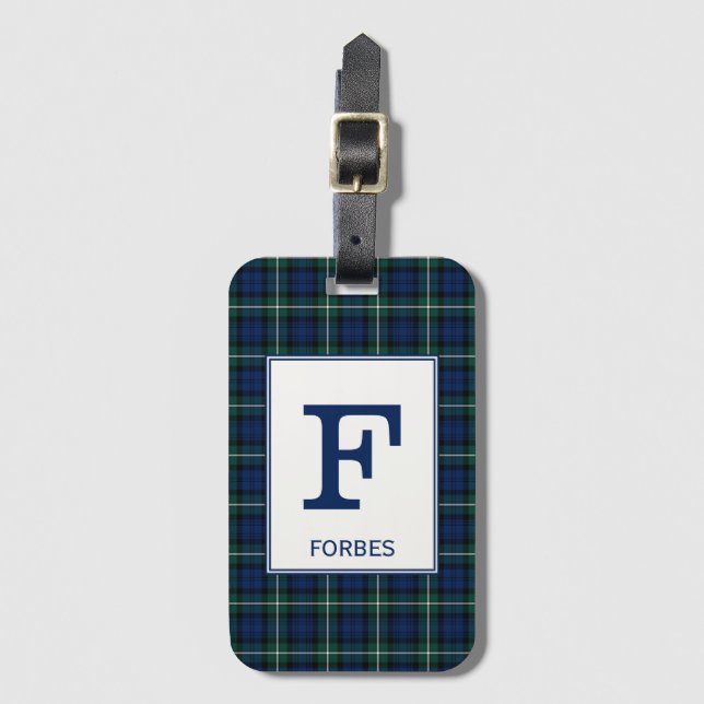 Klan Forbes Tartan Grönt och Blue Play Monogram Bagagebricka (Framsida vertikal)