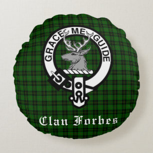Klan Forbes Tartan och Vapensköld Badge Rund Kudde