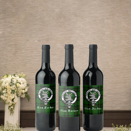 Klan Forbes Tartan och Vapensköld Badge Vinflaska Etikett