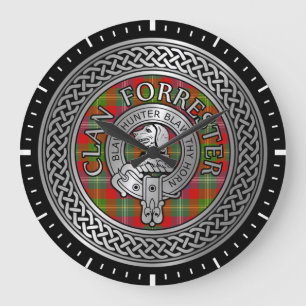 Klan Forrester Foster Vapensköld & Tartan Knot Stor Klocka