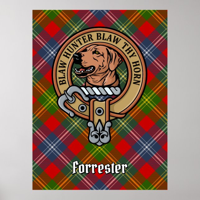 Klan Forrester Vapensköld över Tartan Poster (Framsidan)