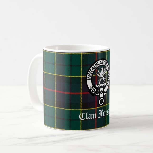 Klan Forsyth Vapensköld Badge och Tartan Kaffemugg (Framsida vänster)