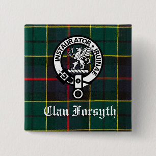 Klan Forsyth Vapensköld Badge och Tartan Knapp