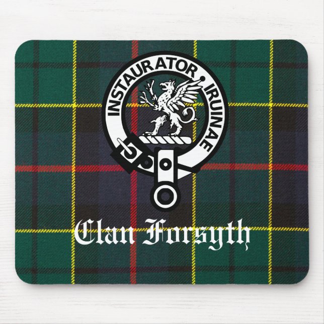Klan Forsyth Vapensköld Badge och Tartan Musmatta (Framsidan)