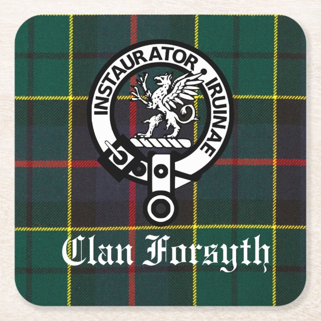 Klan Forsyth Vapensköld Badge och Tartan Underlägg Papper Kvadrat (Framsidan)