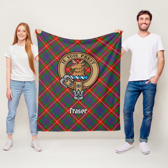 Klan Fraser av Lovat Vapensköld över Tartan Fleecefilt (På plats)