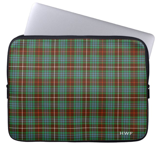 Klan Fraser Hunting Tartan Monogrammed Laptop Sleeve (Framsidan)