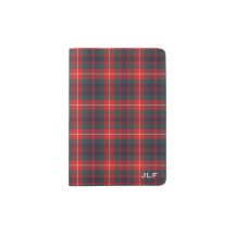 Klan Fraser Red and Navy Blue Tartan Monogram