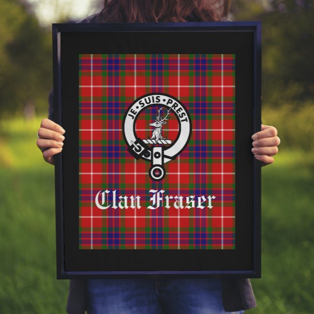 Klan Fraser Vapensköld Badge och Tartan Art Print Poster (Skapare uppladdad)