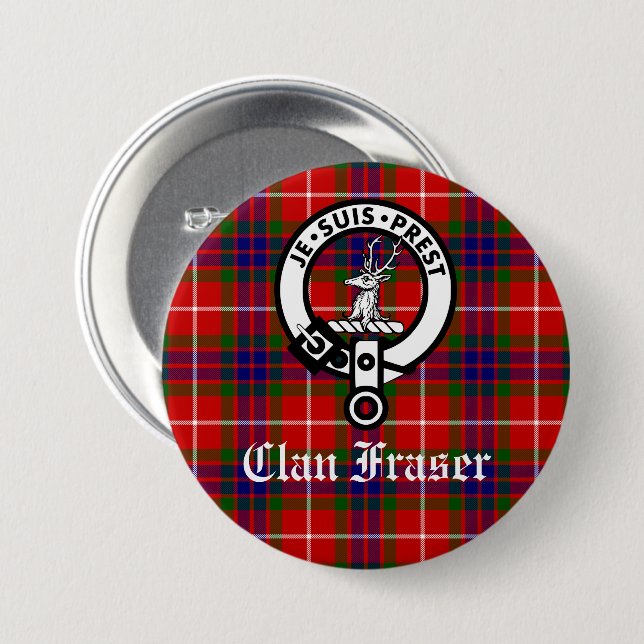 Klan Fraser Vapensköld Badge och Tartan Knapp (Framsida & baksida)
