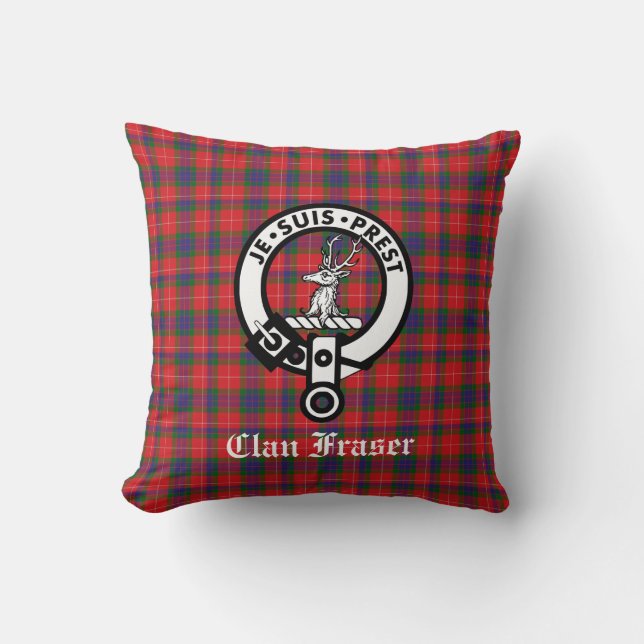 Klan Fraser Vapensköld Badge & Tartan Kudde (Framsida)