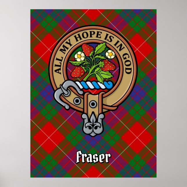 Klan Fraser Vapensköld över Tartan Poster (Framsidan)