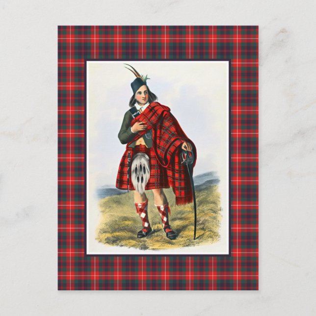Klan Fraser Vintage Illustration Tartan Ram Vykort (Framsida)