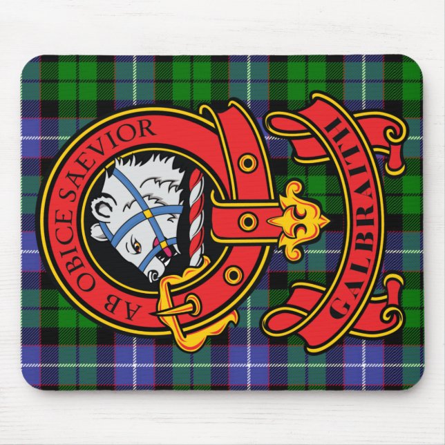 Klan Galbraith Mouse Pad med Klan Tartan & Vapensk Musmatta (Framsidan)