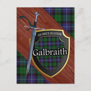 Klan Galbraith Tartan Sword & Shield Vykort