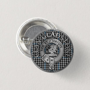 Klan Gladstone Vapensköld & Tartan Button Knapp