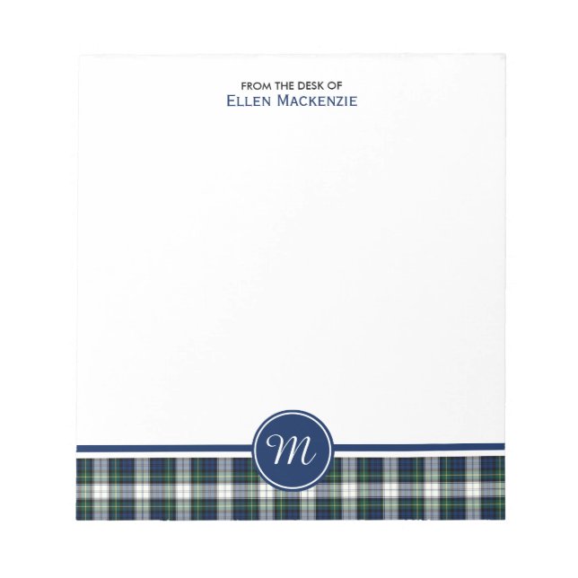 Klan Gordon Blue och White Dress Tartan Monogram Anteckningsblock (Framsida)