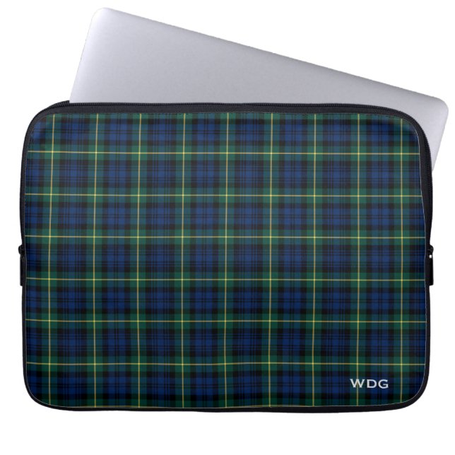 Klan Gordon Tartan Blue Play Monogrammed Laptop Sleeve (Framsidan)