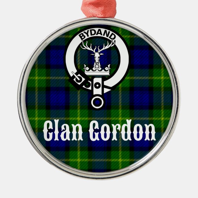 Klan Gordon Tartan Vapensköld Julgransprydnad Metall (Framsidan)