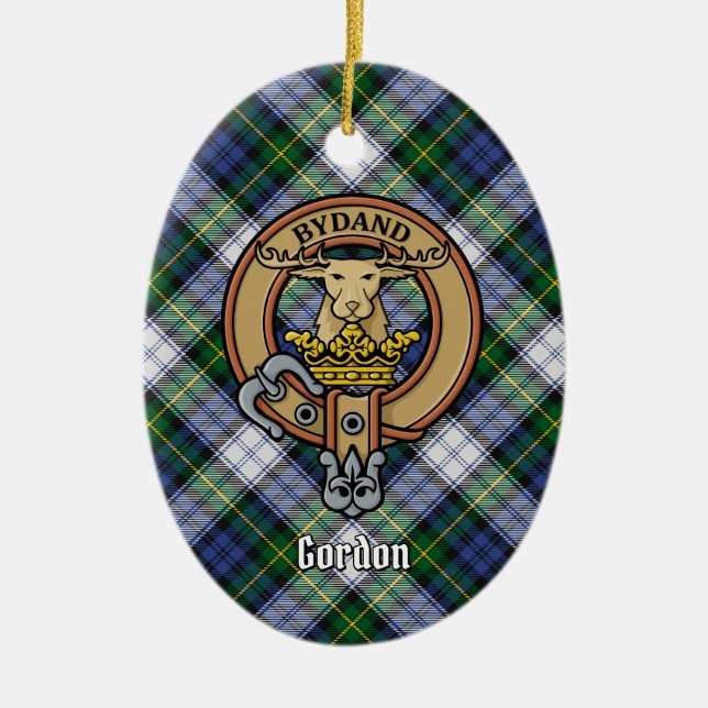 Klan Gordon Vapensköld över Dress Tartan Julgransprydnad Keramik (Framsidan)