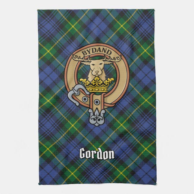 Klan Gordon Vapensköld över Tartan Kitchen Towel Kökshandduk (Vertikal)
