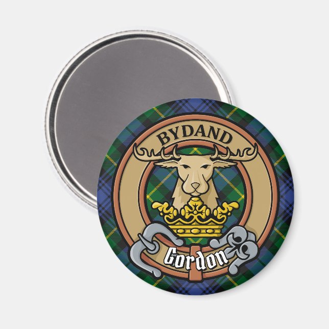 Klan Gordon Vapensköld över Tartan Magnet (Front/Back)