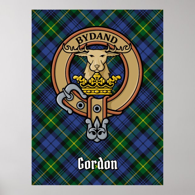Klan Gordon Vapensköld över Tartan Poster (Framsidan)