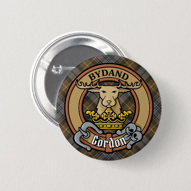 Klan Gordon Vapensköld över Weasted Tartan Knapp (Framsida & baksida)