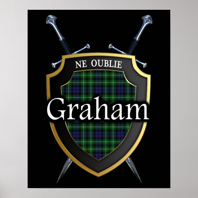 Klan Graham Tartan Scottish Shield & Swords Poster (Framsidan)