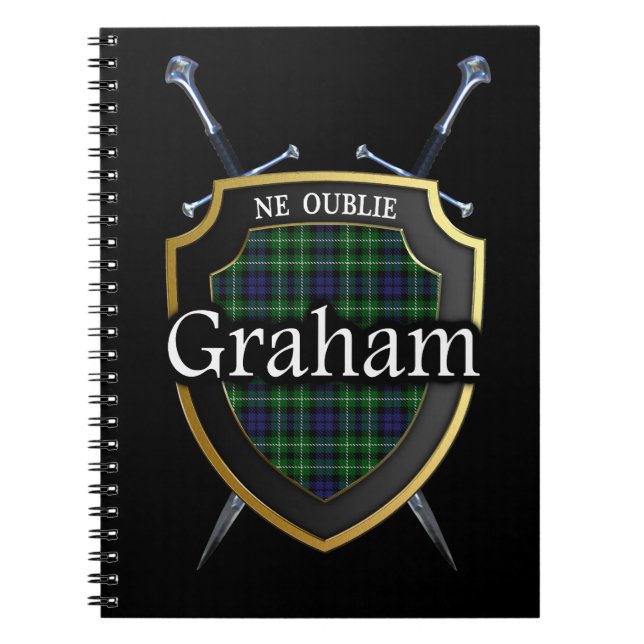Klan Graham Tartan Shield & Swords Anteckningsbok Med Spiral (Framsidan)
