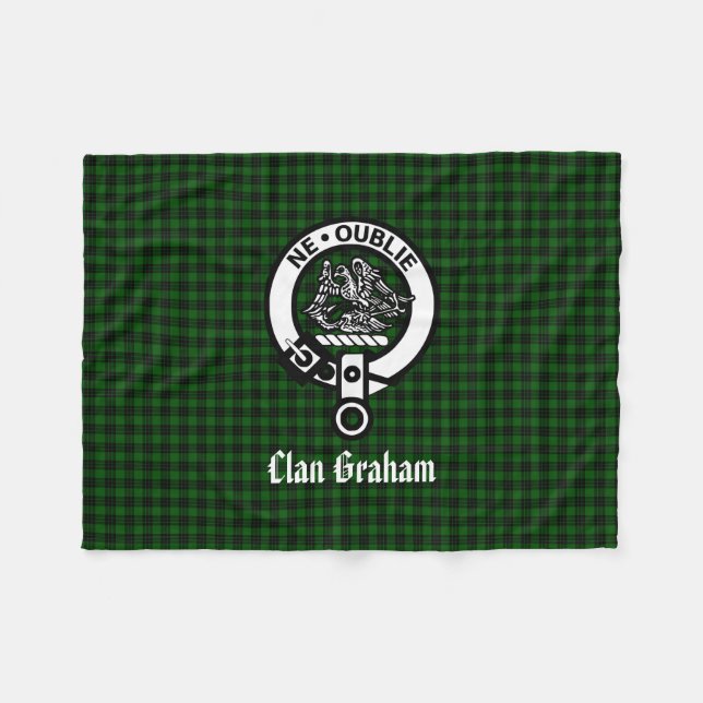Klan Graham Vapensköld Badge och Tartan Fleecefilt (Framsidan (Horisontell))
