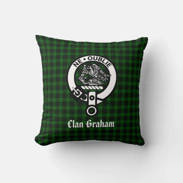 Klan Graham Vapensköld Badge och Tartan Kudde (Framsida)