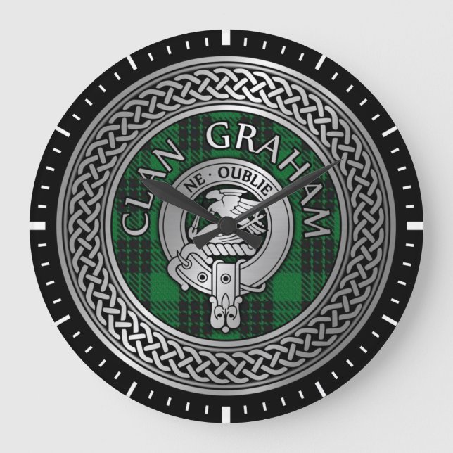 Klan Graham Vapensköld & Tartan Knot Stor Klocka (Framsida)