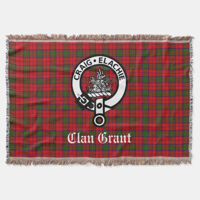 Klan Grant Vapensköld Badge och Tartan Filt (Framsidan)