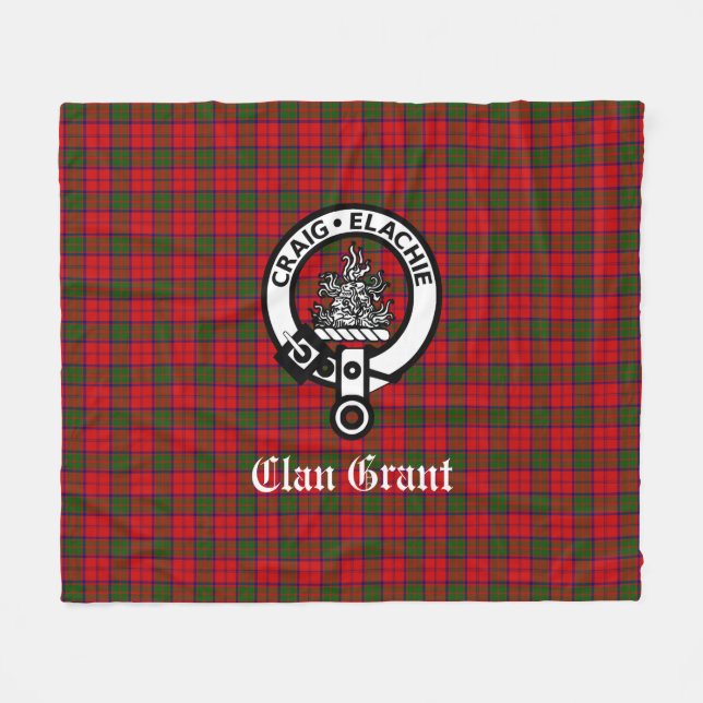 Klan Grant Vapensköld Badge och Tartan Fleecefilt (Framsidan (Horisontell))