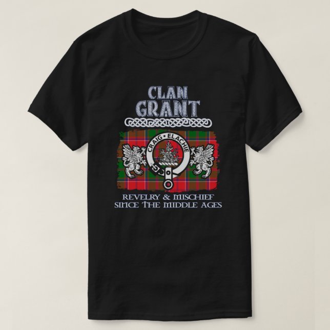 Klan Grant vapensköld Scottish klans Scottish-efte T Shirt (Design framsida)