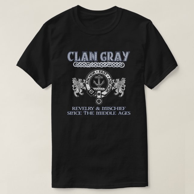 Klan Grått vapensköld Scottish klans Scottish Surn T Shirt (Design framsida)
