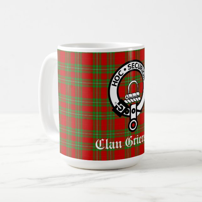 Klan Grierson Vapensköld Badge & Tartan Kaffemugg (Framsida vänster)