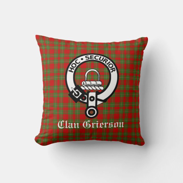 Klan Grierson Vapensköld Badge & Tartan Kudde (Framsida)