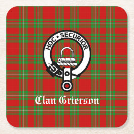 Klan Grierson Vapensköld Badge & Tartan Underlägg Papper Kvadrat