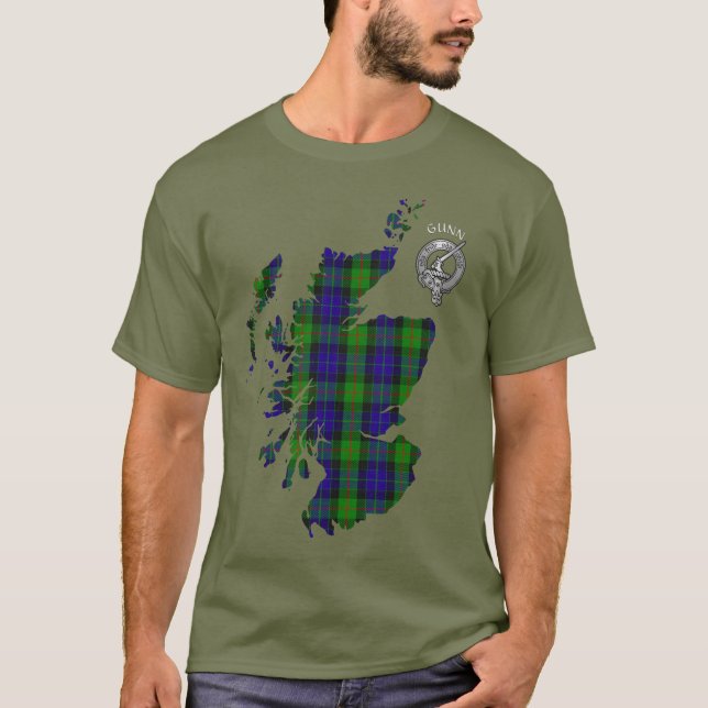 Klan Gunn Tartan Karta & (Old Norse) Vapensköld T Shirt (Framsida)